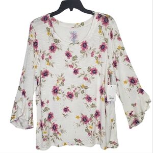 NWT  Croft & Barrow Floral Print Women's Top - White and Pink Size PL